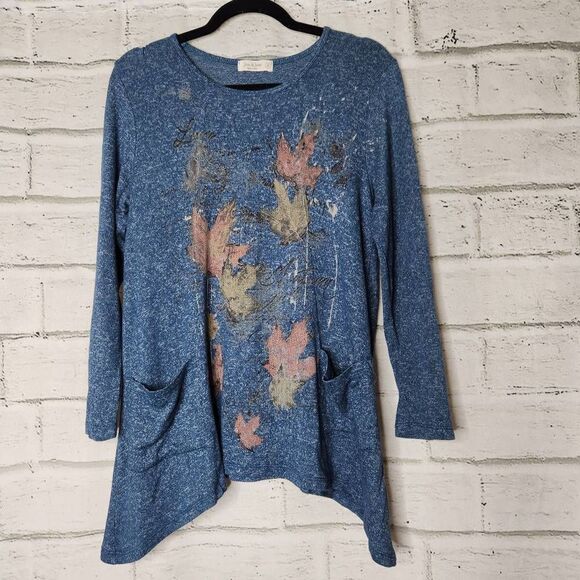Jess and Jane Ferndale Knit Leaf Blue Long Sleeve Sweater Tunic Womens Small - Picture 2 of 16